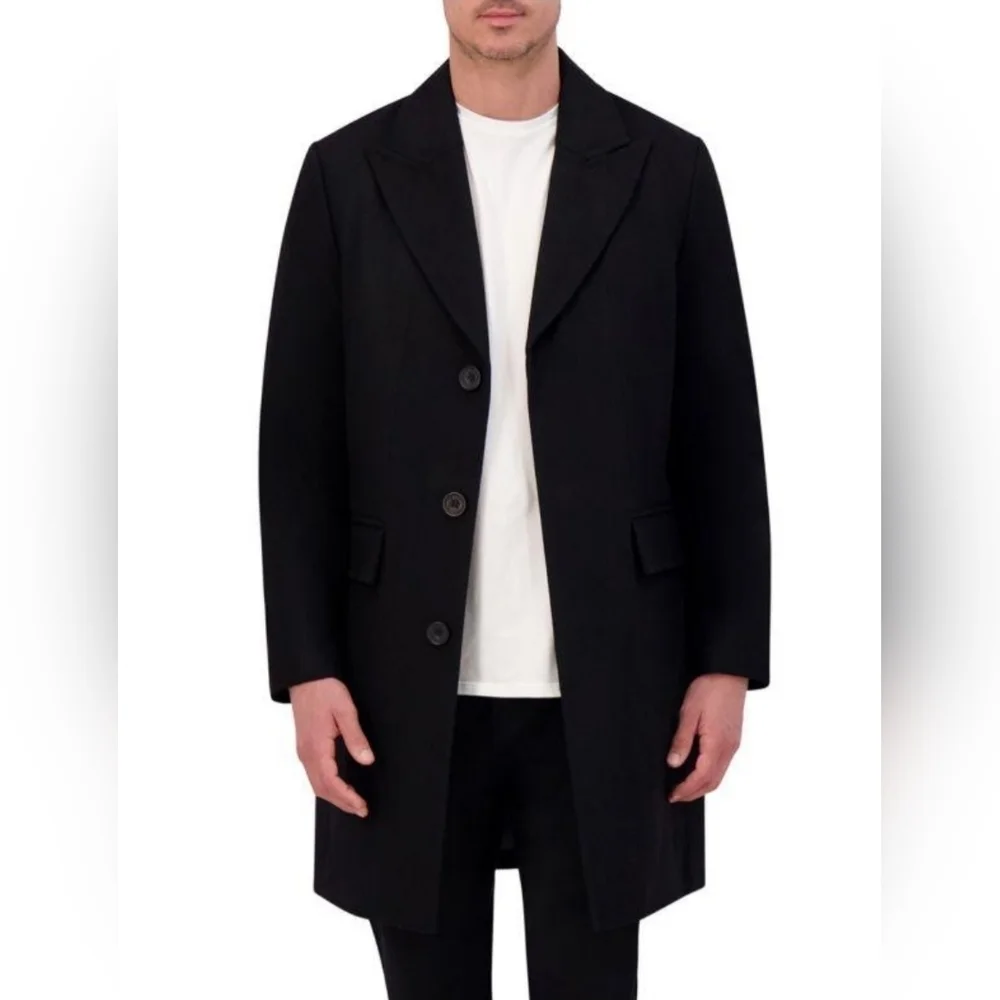 Kenneth Cole Soid Black Wool Blend Topcoat Mens Size XL